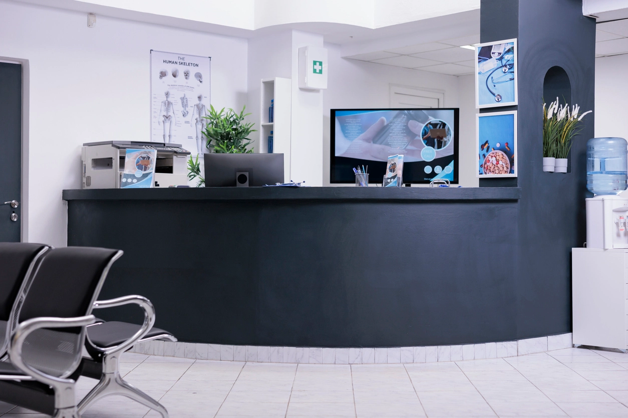 doctor office reception area with security camera coverage