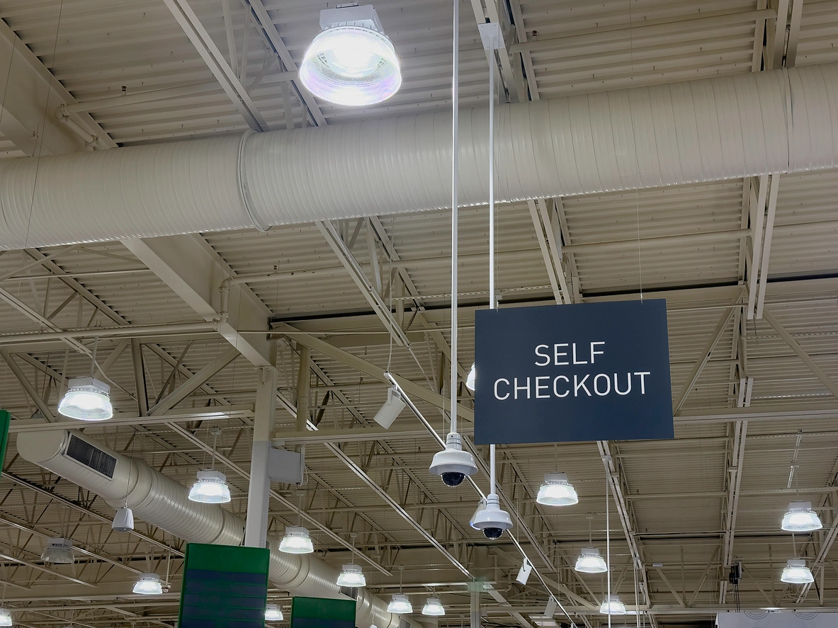 Financial retail environment monitored by commercial security cameras