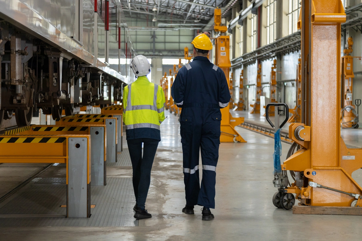 Commercial manufacturing facility entrance monitored by security cameras
