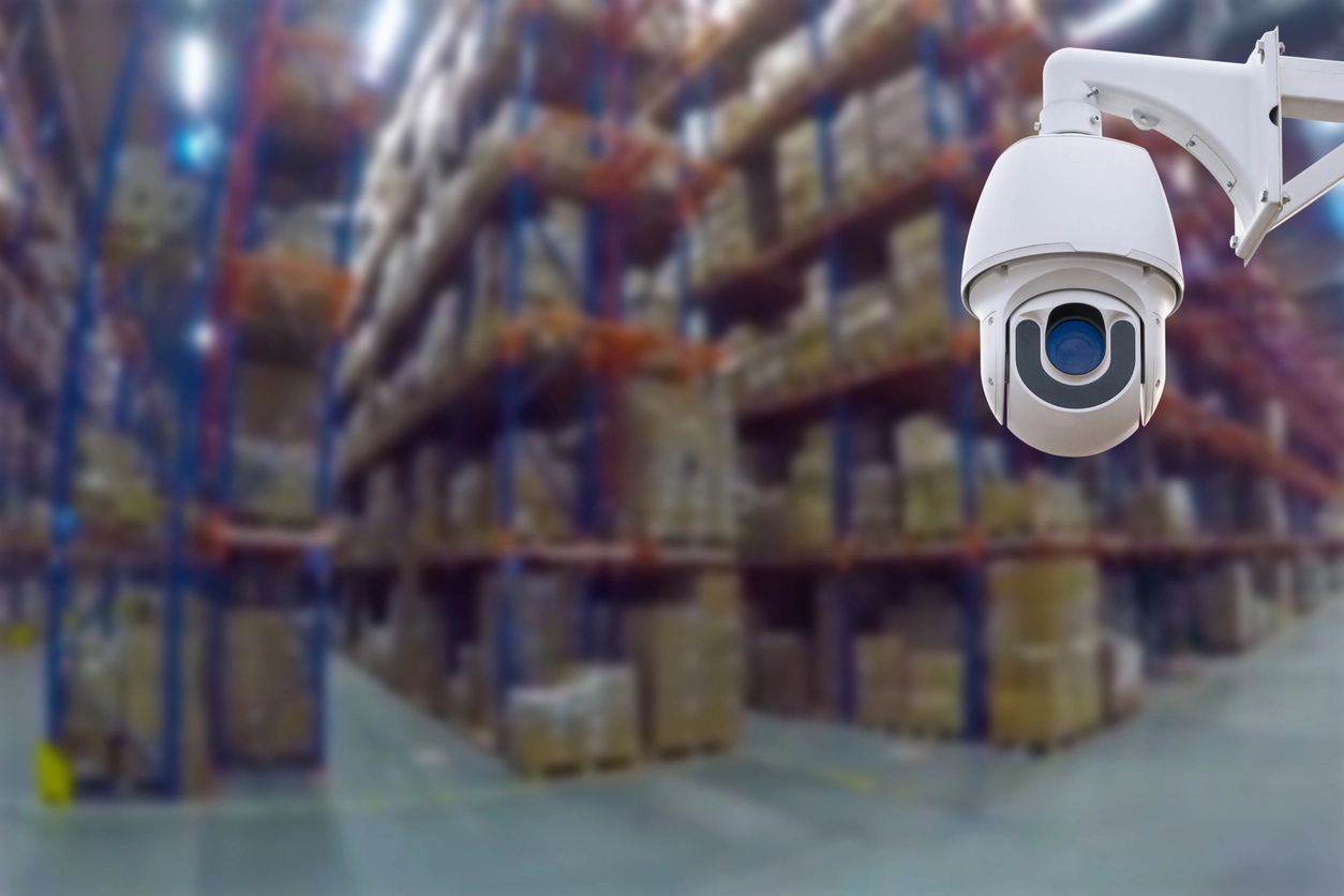 pharmaceutical warehouse surveillance cameras monitoring controlled storage and loading areas