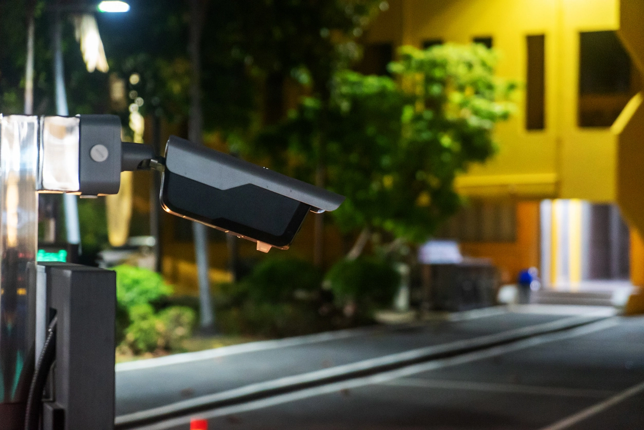 commercial storefront monitored by security cameras in challenging lighting