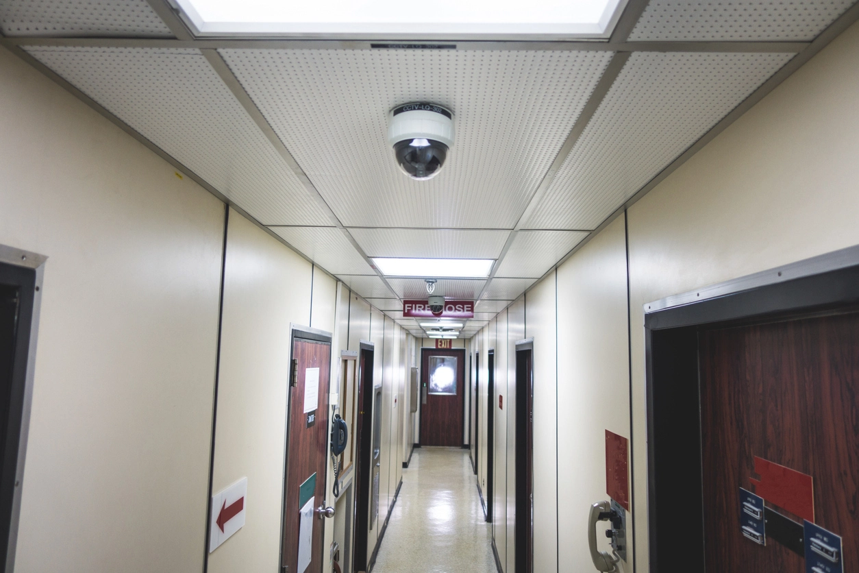 5MP security camera monitoring school hallway