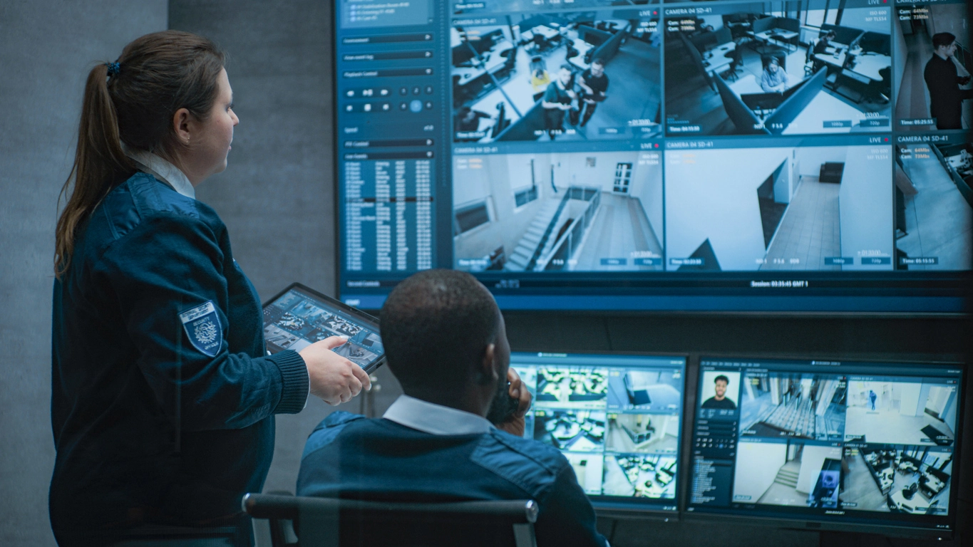 commercial video management system displaying multiple security camera views