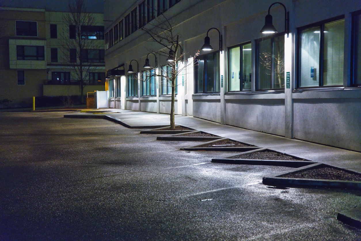 commercial building entrance monitored by infrared security cameras