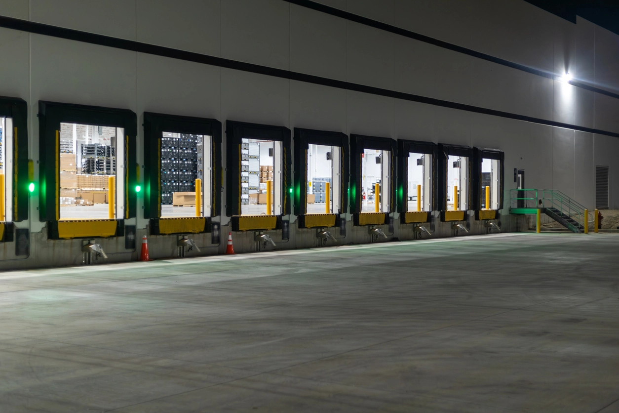 warehouse loading dock monitored by infrared security cameras