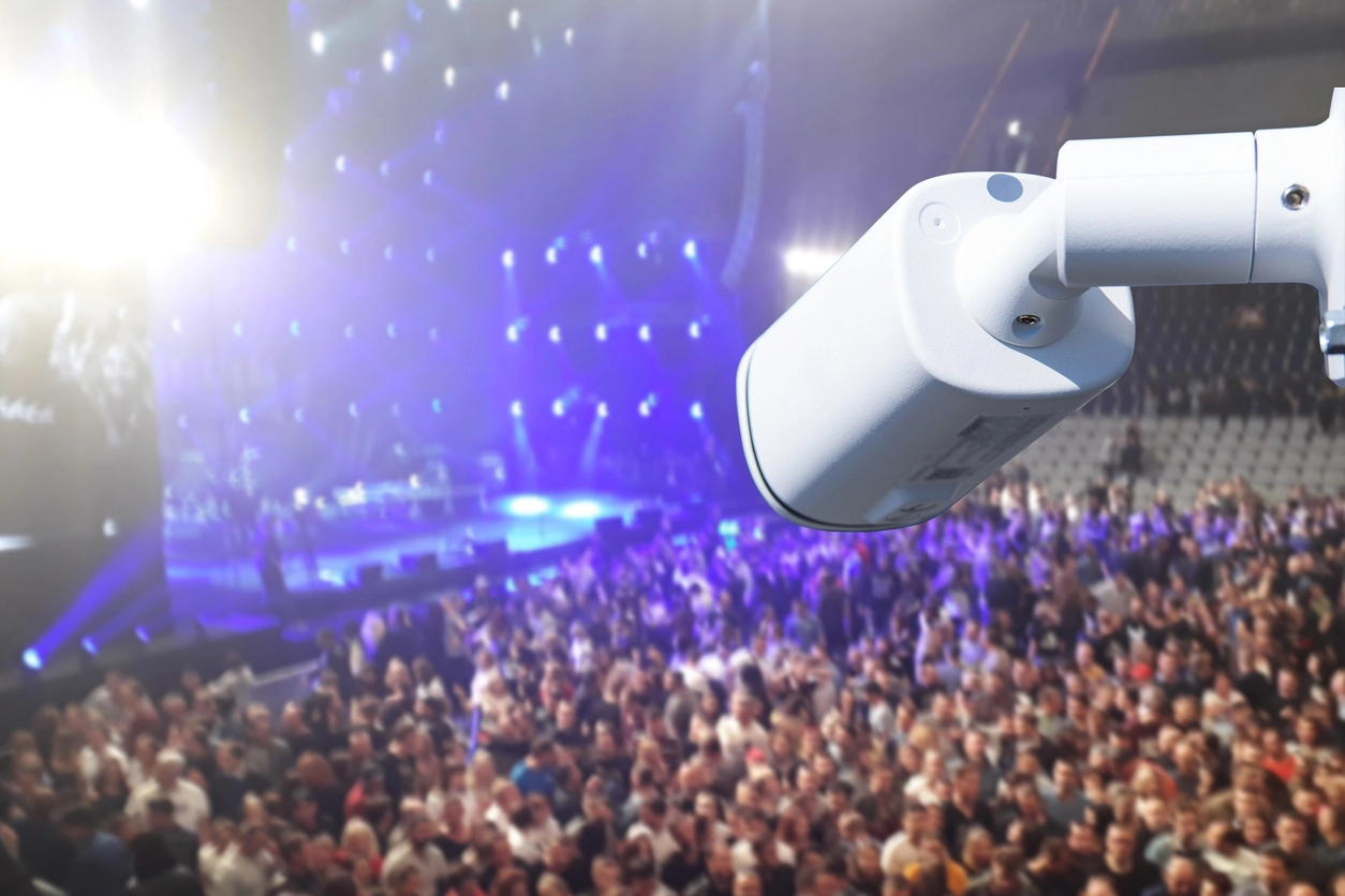 PTZ security camera monitoring outdoor event security area