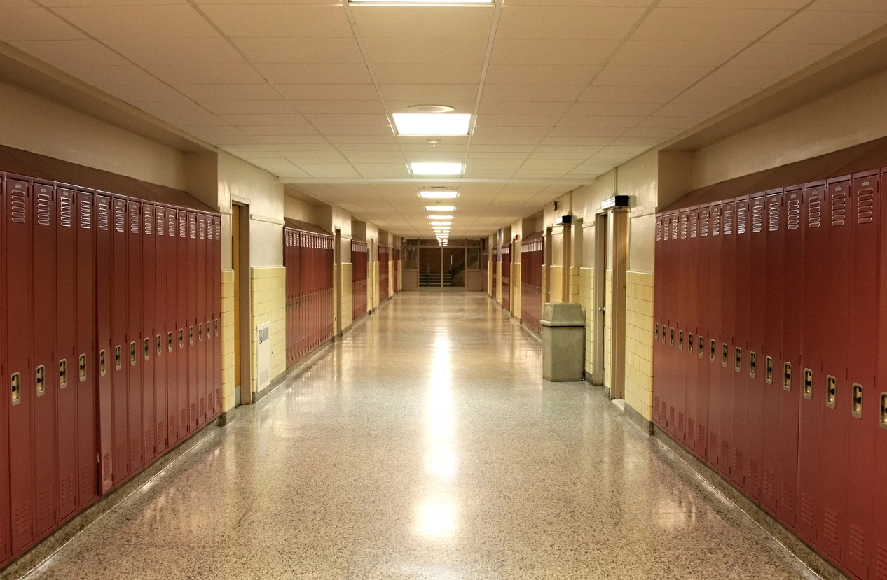 School common area monitored by security cameras
