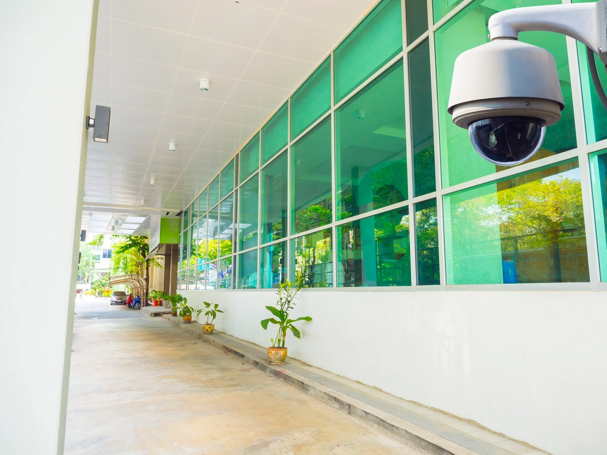 School entrance and hallway monitored for person activity
