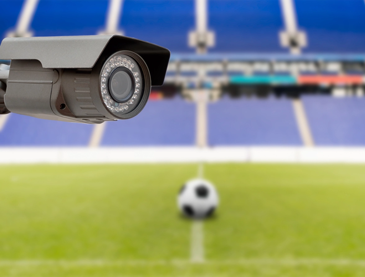 security camera monitoring school football and soccer field athletic facility
