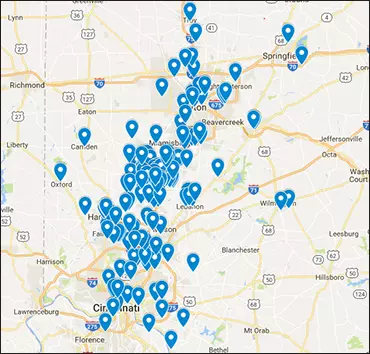 An area map of the Southwestern Ohio region