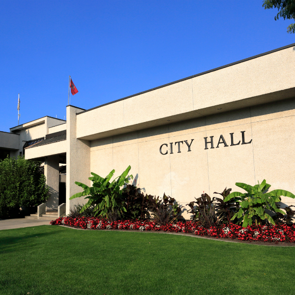 city hall or civic center entrance with security screening