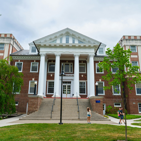 school or university entrance with metal detector screening
