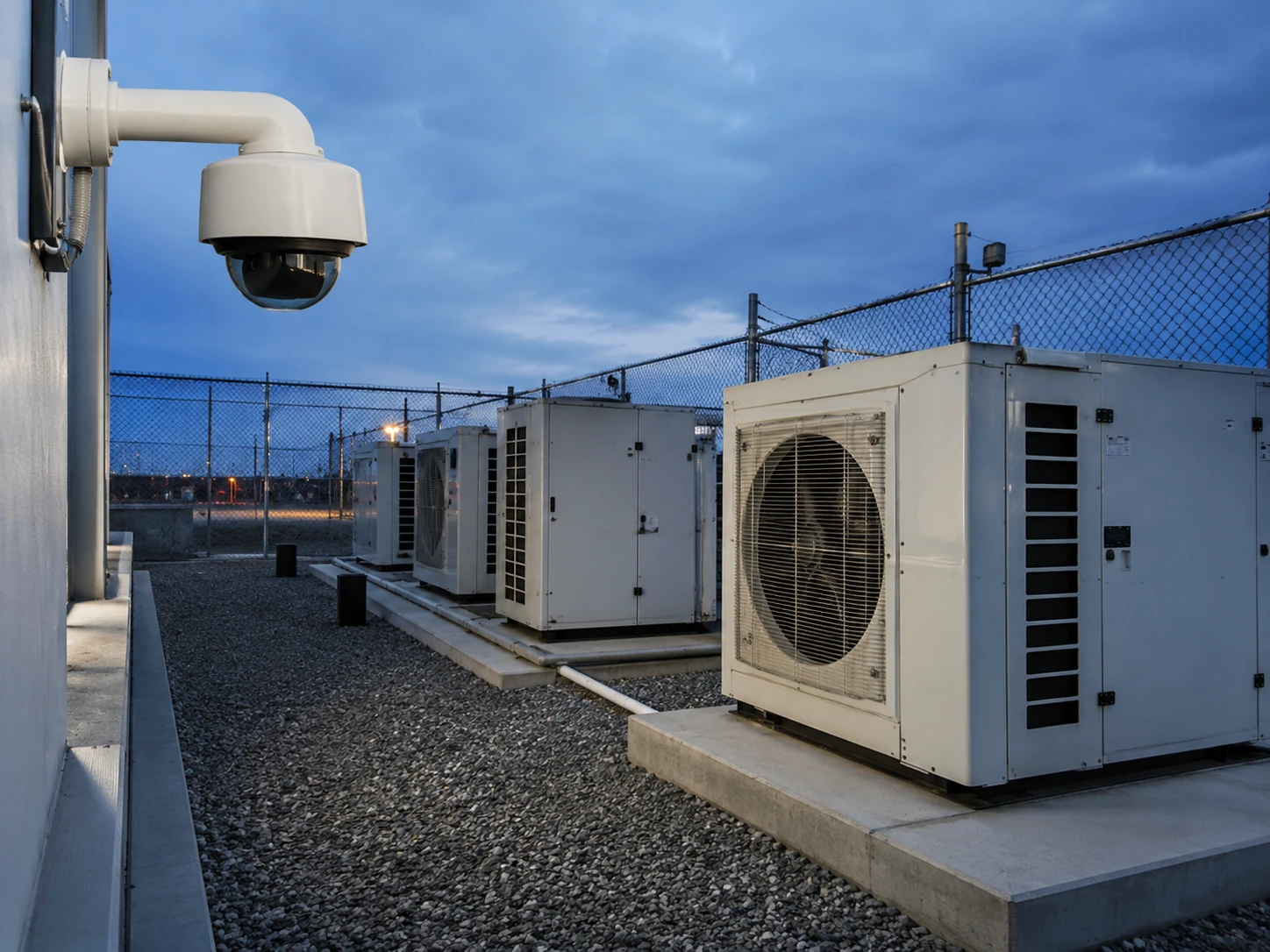 security camera monitoring outdoor AC unit protection cage